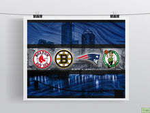 Boston Blue Sports Poster, New England Patriots, Boston Celtics, Bruins, Red Sox