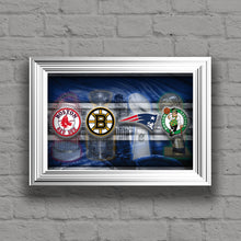Boston Championship Sports Teams Poster, New England Patriots, Boston Celtics, Bruins, Red Sox Man Cave, Gift