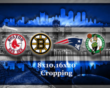 Boston Sports Teams In Front 2 Of Skyline Poster, New England Patriots, Boston Celtics, Bruins, Red Sox Man Cave, Gift