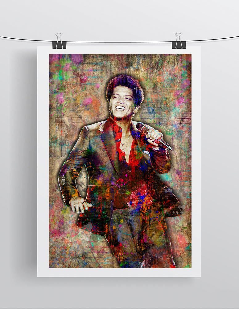 Bruno Mars Poster, Bruno Mars Gift, Bruno Mars Colorful Layered Tribute Fine Art