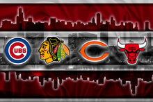 Chicago Sports Teams Poster, Chicago Cubs Bulls Blackhawks White Sox Bears
