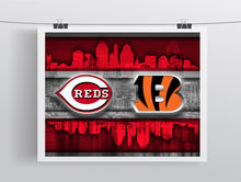 Cincinnati Sports Teams Poster, Cincinnati Ohio Sports Team Art, Cincinnati Reds, Cincinnati Bengals