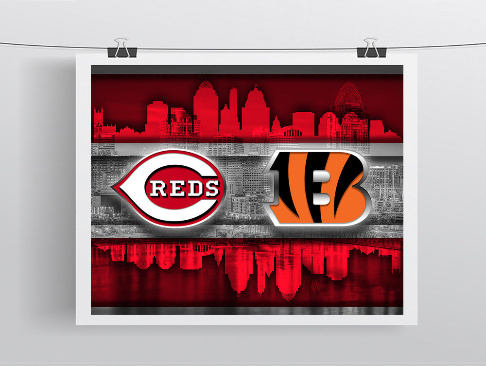 Cincinnati Sports Teams Poster, Cincinnati Ohio Sports Team Art, Cincinnati Reds, Cincinnati Bengals