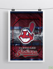 Cleveland Indians Poster, Cleveland Indians Artwork Gift, Indians In Front of Skyline,  Baseball Man Cave Art