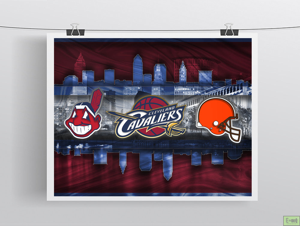Cleveland Sports Teams Poster, Cleveland CAVALIERS, Cleveland INDIANS, Cleveland BROWNS, Cavs