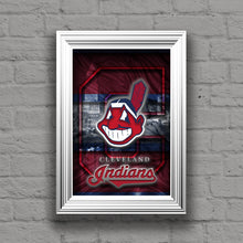 Cleveland Indians Poster, Cleveland Indians Artwork Gift, Indians In Front of Skyline,  Baseball Man Cave Art