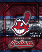 Cleveland Indians Poster, Cleveland Indians Artwork Gift, Indians In Front of Skyline,  Baseball Man Cave Art