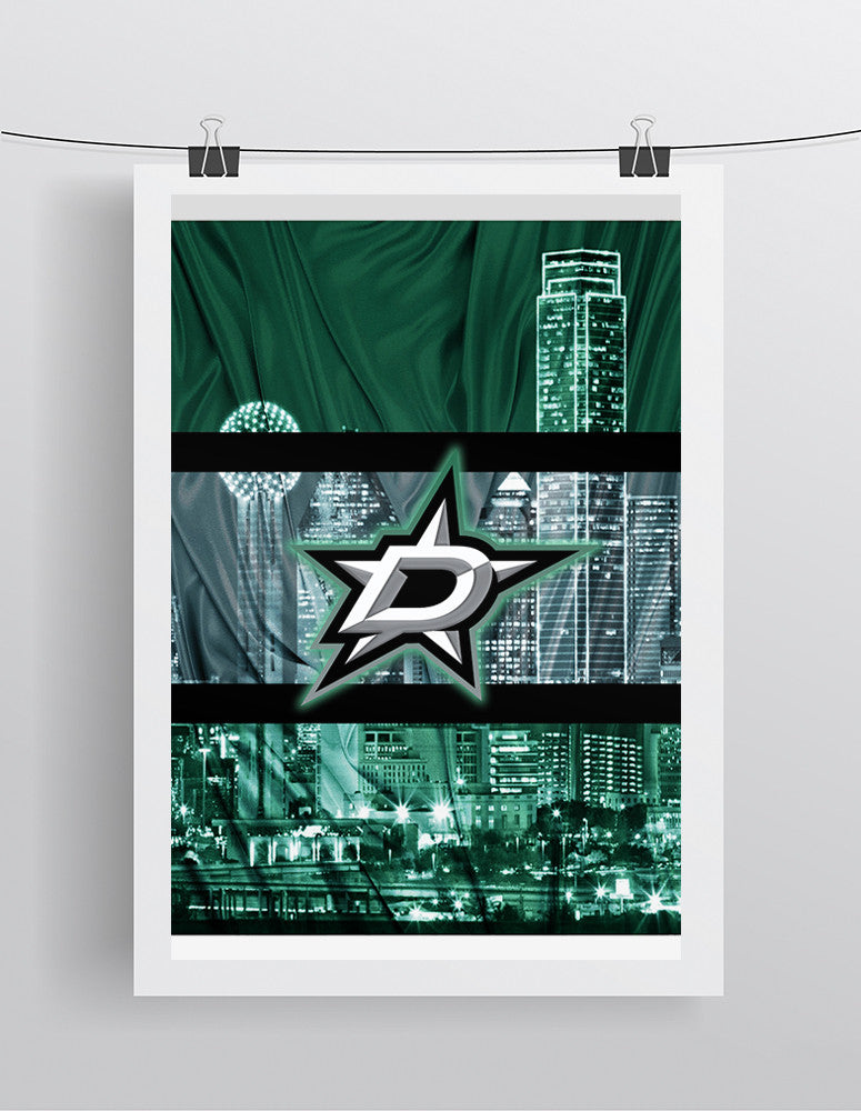 Dallas Stars Hockey In front of Dallas Skyline Poster, Dallas Stars Man Cave Gift