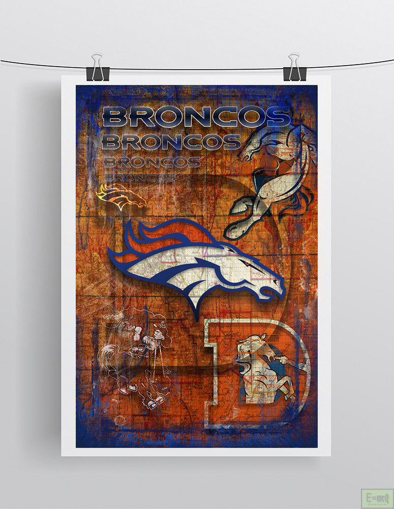 Denver Broncos Football Poster, Denver Broncos Layered Sports Print, Broncos Gift, Denver Colorado
