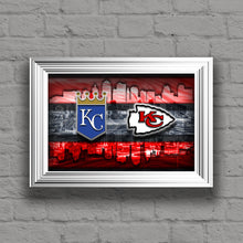 Kansas City Sports In Front Of Skyline Poster, Kansas City Missouri Sports  Artwork, Chiefs and Royals in front of KC Skyline, Chiefs Royals Gift