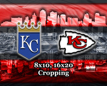 Kansas City Sports In Front Of Skyline Poster, Kansas City Missouri Sports  Artwork, Chiefs and Royals in front of KC Skyline, Chiefs Royals Gift