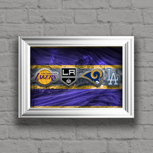 Los Angeles Sports Teams Poster, Los Angeles Dodgers, LA Kings LA Lakers, LA Rams, Man Cave Art