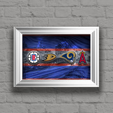 Los Angeles Sports Teams 2 Poster, Los Angeles Angels, Anaheim Ducks LA Clippers, LA Rams, Man Cave Art