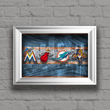 Miami Sports Poster, Miami Dolphins, Marlins, Heat, Florida Panthers, Miami Skyline