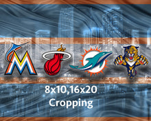 Miami Sports Poster, Miami Dolphins, Marlins, Heat, Florida Panthers, Miami Skyline