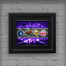 Minnesota Sports Poster, Minnesota Vikings, Twins, Timberwolves, Wild