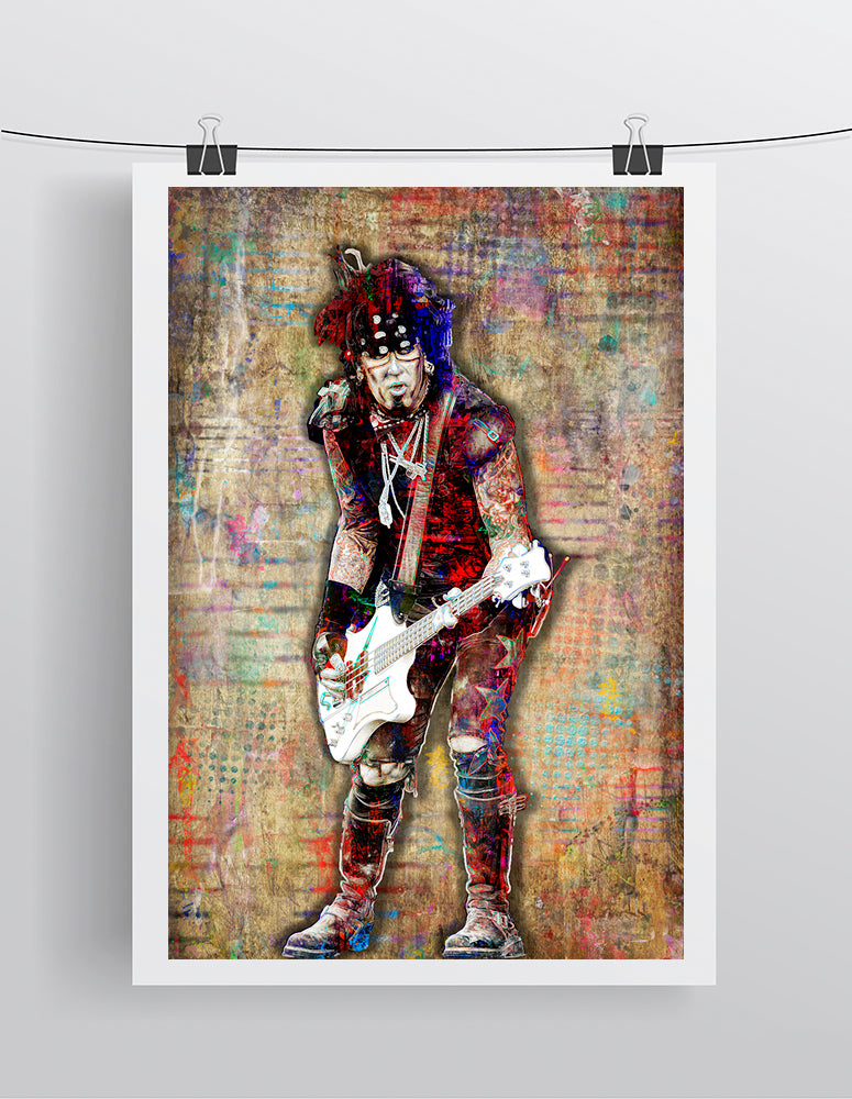 Nikki Sixx Poster, Motley Crue Gift, Nikki Sixx of Motley Crue Colorful Layered Tribute Fine Art