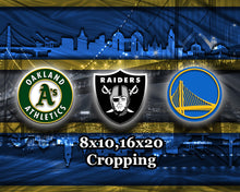 Oakland Sports Teams Poster, Oakland Sports Print, Oakland Athletics, Oakland Raiders, GS Warriors