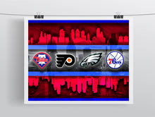 Philadelphia Sports Teams Red Poster, Philadelphia Eagles, Flyers, 76ers, Phillies, gift