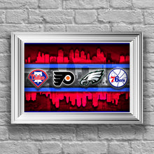 Philadelphia Sports Teams Red Poster, Philadelphia Eagles, Flyers, 76ers, Phillies, gift