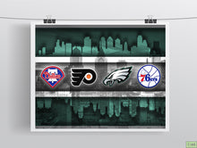 Philadelphia Sports Teams Poster, Philadelphia Eagles, Flyers, 76ers, Phillies, gift