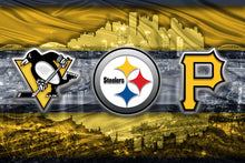 Pittsburgh Sports Teams In Front of Skyline Poster, Pittsburgh Steelers, Pittsburgh Pirates, Pittsburgh Penguins Art