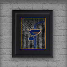 St. Louis Blues Hockey Flag Poster, Blues Hockey Print, STL Blues in front of St. Louis Map