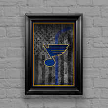 St. Louis Blues Hockey Flag Poster, Blues Hockey Print, STL Blues in front of St. Louis Map