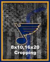 St. Louis Blues Hockey Flag Poster, Blues Hockey Print, STL Blues in front of St. Louis Map