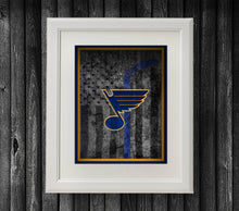 St. Louis Blues Hockey Flag Poster, Blues Hockey Print, STL Blues in front of St. Louis Map