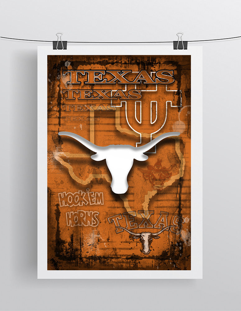 University of Texas Longhorns Poster, Longhorns Gift, Texas University Man Cave, Longhorns Sports Print