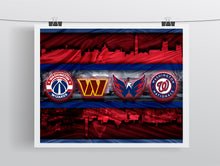 Washington Sports Teams Skyline Poster, Washington Nationals, Capitals, Washington Commanders, Wizards