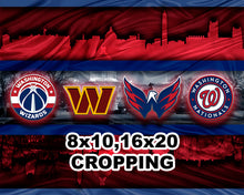 Washington Sports Teams Skyline Poster, Washington Nationals, Capitals, Washington Commanders, Wizards