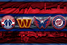 Washington Sports Teams Skyline Poster, Washington Nationals, Capitals, Washington Commanders, Wizards