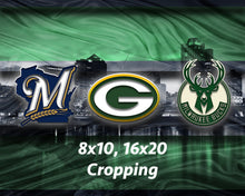 Wisconsin Sports Poster, Green Bay Packers,  Brewers,  Bucks Artwork, Milwaukee Skyline