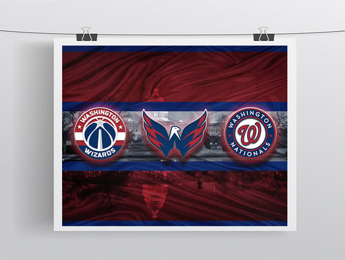 Washington Sports Teams Poster, Washington Nationals, Washington Capitals, Washington Redskins, Washington Wizards