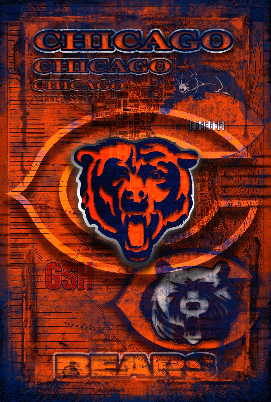 Chicago Bears Poster – Bears Football Wall Art, Chicago Map Artwork Print