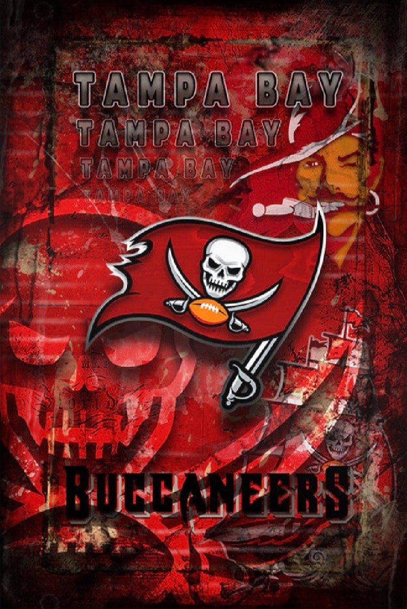 Tampa Bay Buccaneers Football Poster, Tampa Bay Buccaneers Artwork, Buccaneers in front ofTampa Bay Map, Bucs Man Cave Gift