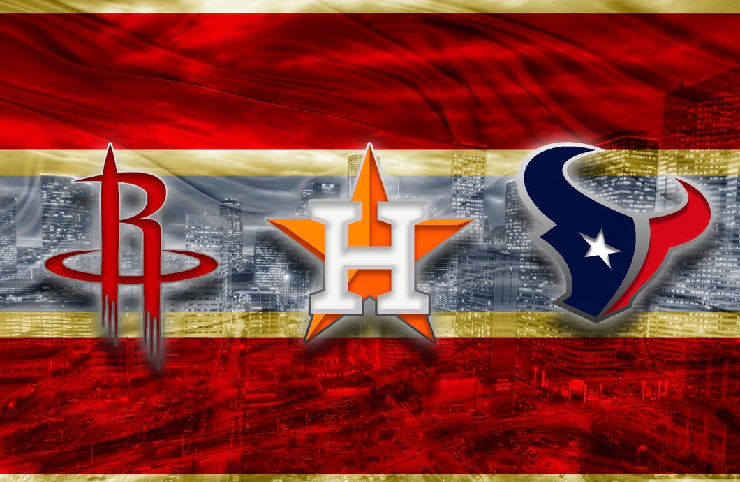 Houston Texans Sports Poster, TEXANS, ASTROS, Rockets Artwork, Houston Skyline