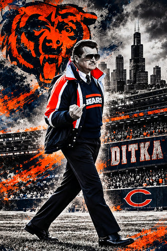 Mike Ditka Tribute Chicago Bears Poster | 1985 Bears Football Wall Art & Gift