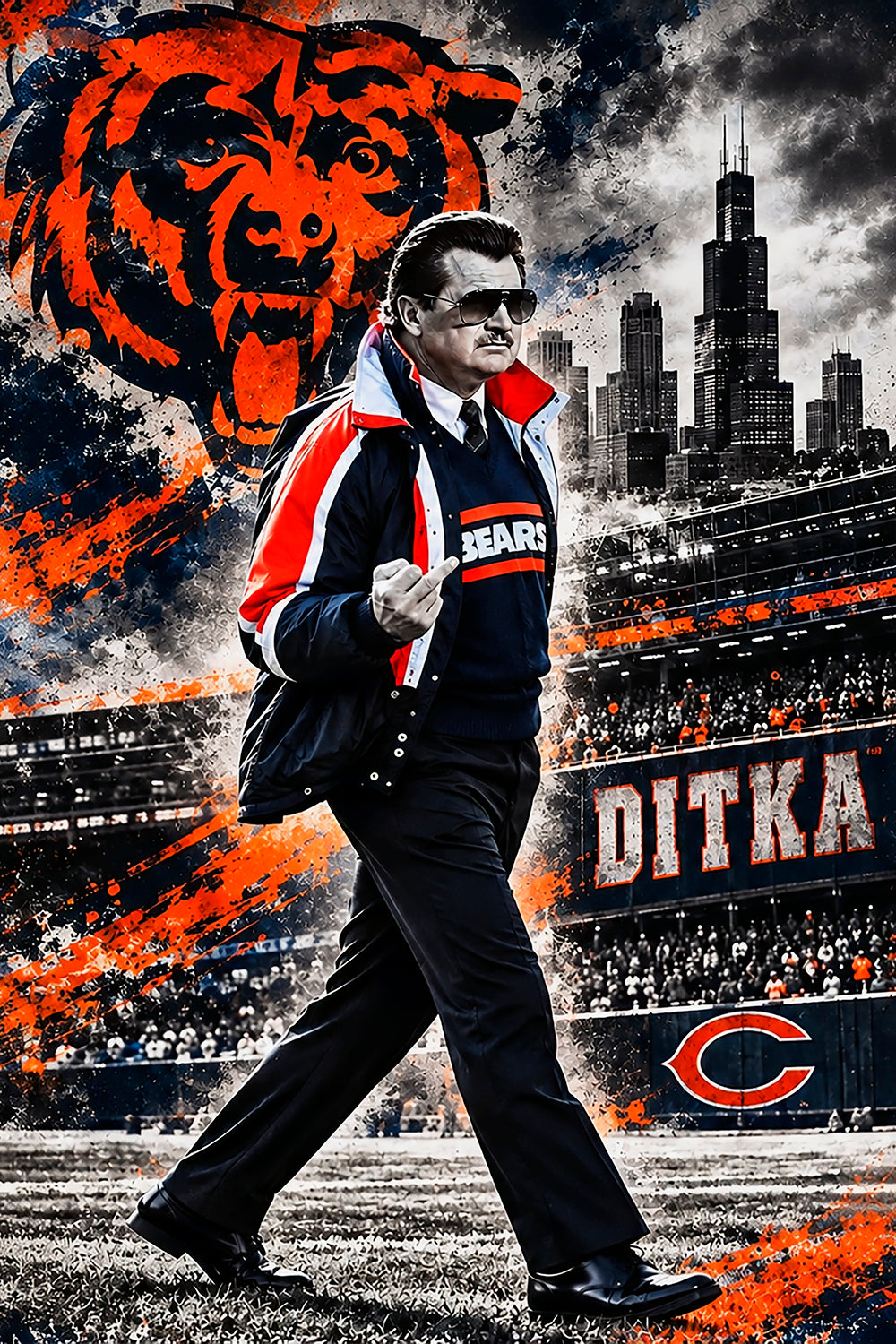 Mike Ditka Tribute Chicago Bears Poster | 1985 Bears Football Wall Art & Gift