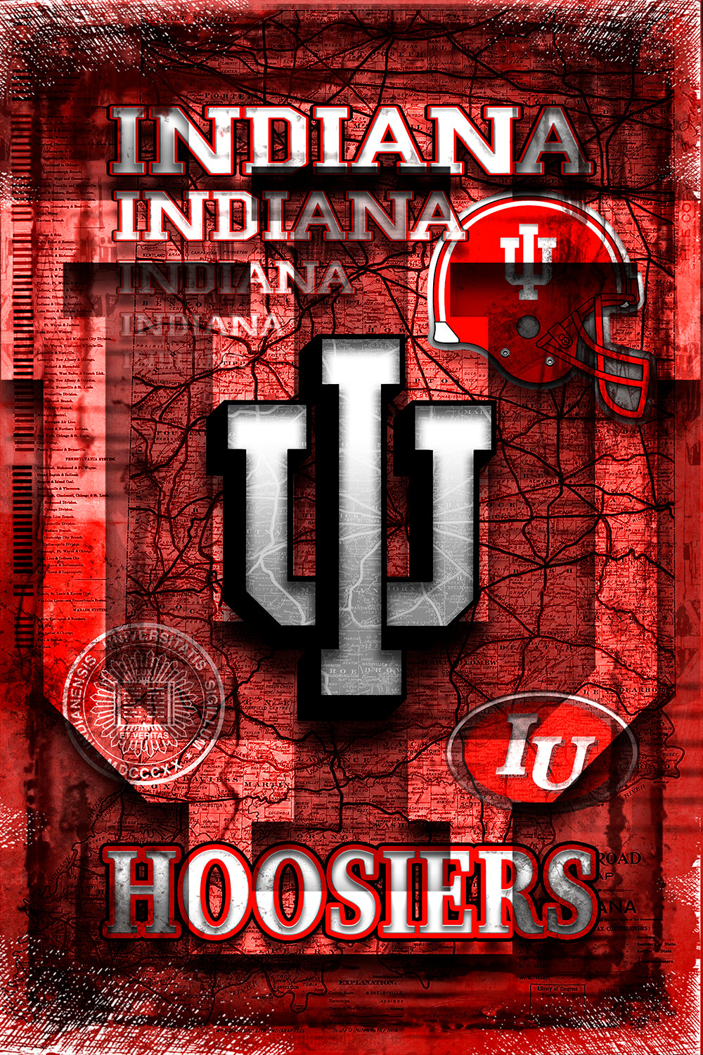 Indiana University Hoosiers Poster, IU Hoosiers Print, Hoosiers Red Print