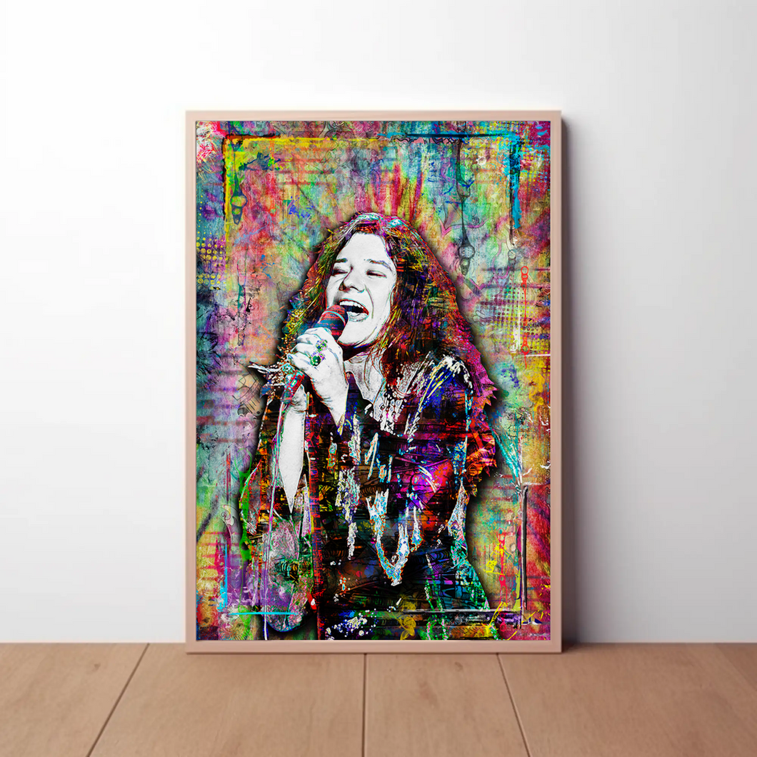 油絵原画　Janis Joplin Oil Painting Janis Joplin Singing Jazz Music, Large Canvas