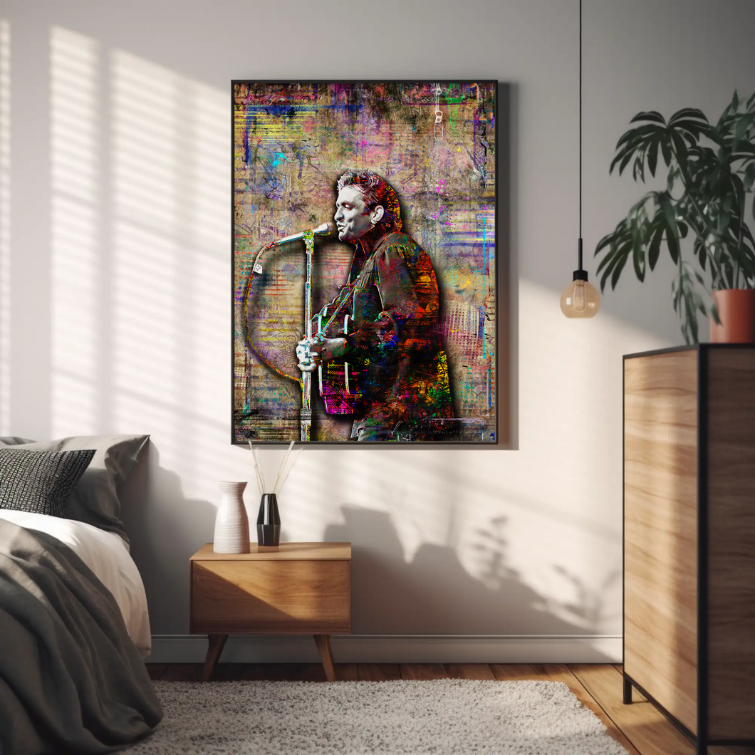 QHEUEKTSO Johnny Cash Rock Singer poster canvas muurkunst decoratie woonkamer moderne familiekamer 40 x 60 cm frame-stijl QHEUEKTSO Johnny Cash Rock Singer poster canvas muurkunst decoratie woonkamer moderne familiekamer 40 x 60 cm frame-stijl