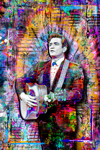 Johnny Cash Pop Art Poster, Johnny Cash Colorful Tribute Fine Art
