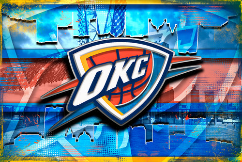 Oklahoma City Thunder Poster, OKC Thunder Skyline Print