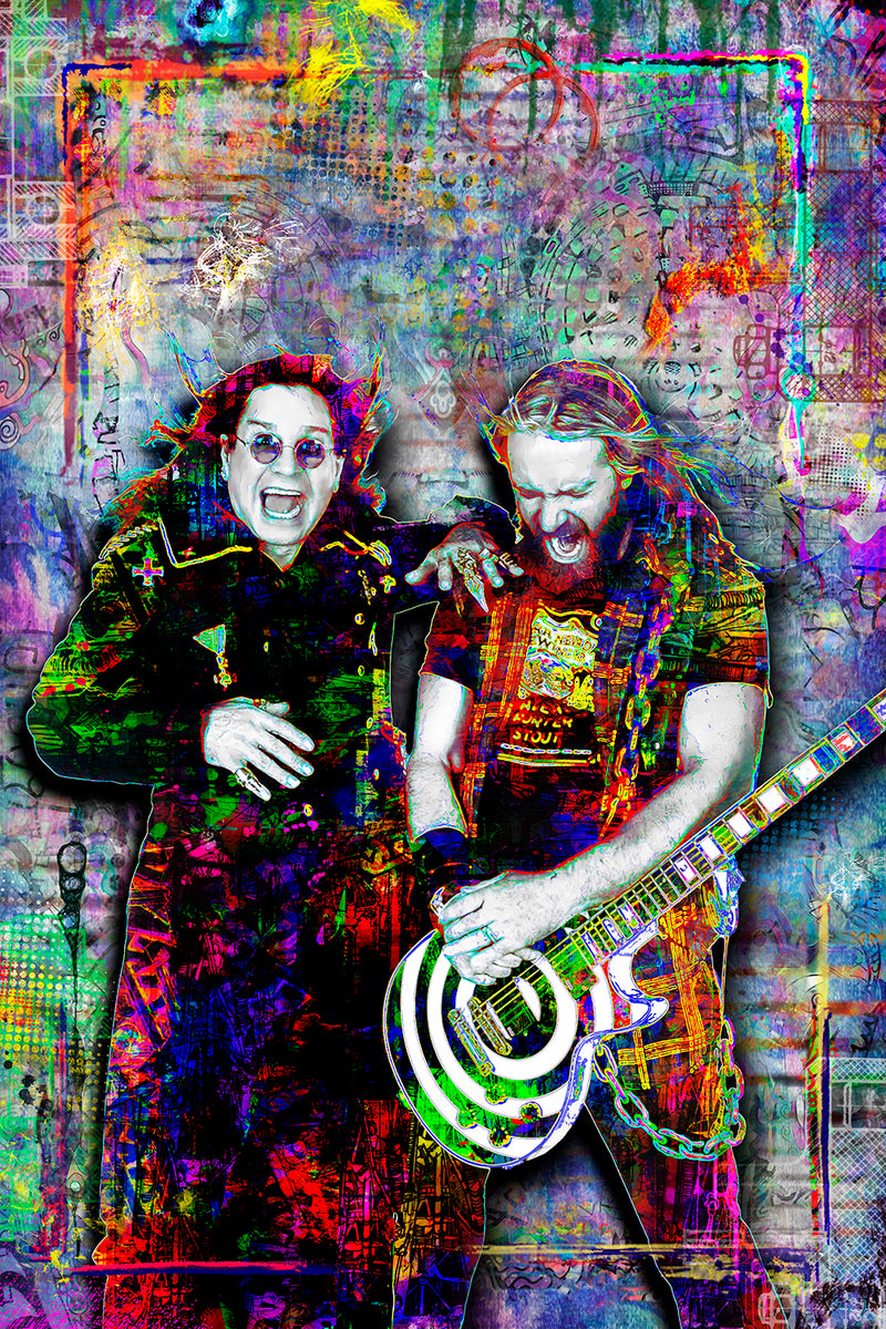 Ozzy Osbourne & Zakk Wylde Pop Art Poster, Ozzy and Zakk Colorful