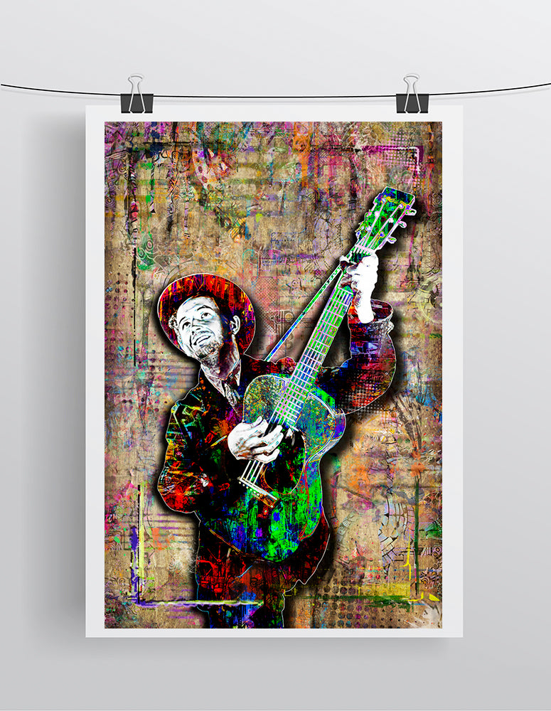 Woody Guthrie Poster, Woody Guthrie Folk Tribute Fine Pop Art