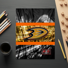Anaheim Ducks Hockey Poster, Anaheim Ducks in front of skyline, Ducks Man Cave Print