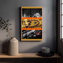 Anaheim Ducks Hockey Poster, Anaheim Ducks in front of skyline, Ducks Man Cave Print